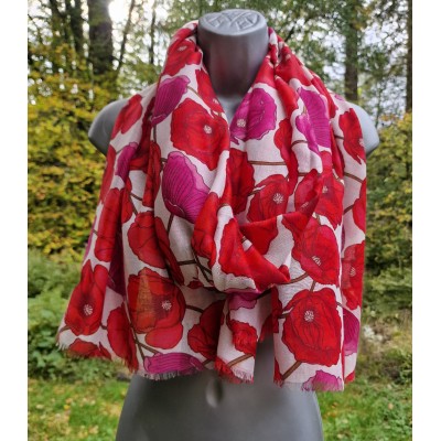 Entwined Poppies M8194 (White / Pink / Red)