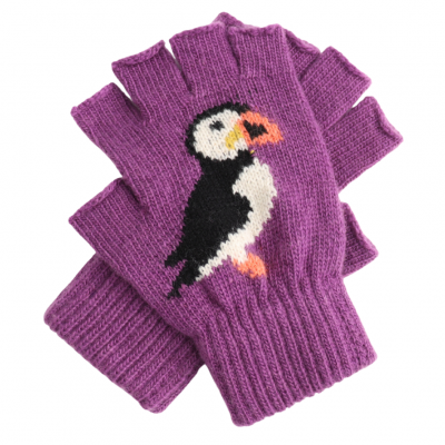 Wool Mix Fingerless Puffin Gloves (G051)