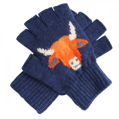 Wool Mix Fingerless Highland Cow Gloves
