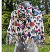 Mid Weight Cashmere Mix Penguin Wrap (White / Multi)