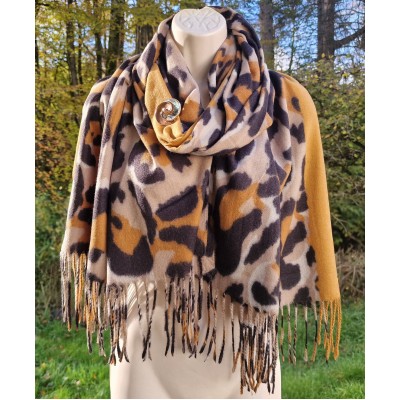 Mid Weight Wool Mix Leopard Wrap M5070 (Mustard)